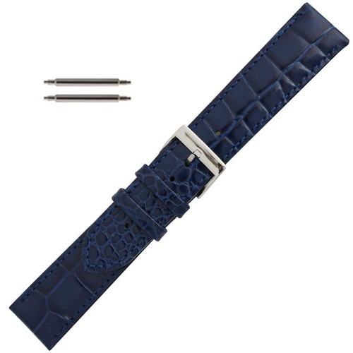 Navy Blue Leather Watch Strap 12mm Padded Stitched Croco Grain 6 13/16 Inch Length