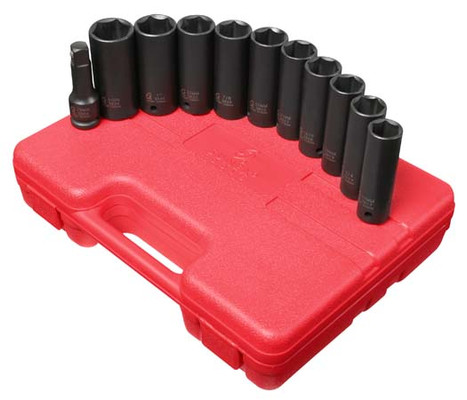 Sunex 1/2" Dr. 11 Pc. SAE & Metric Extra Thin Wall Deep Impact Socket Set (2611)
