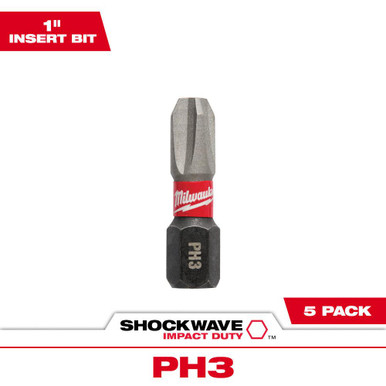 Milwaukee 48-32-4663 SHOCKWAVE Insert Bit Phillips #3 (5 PK)