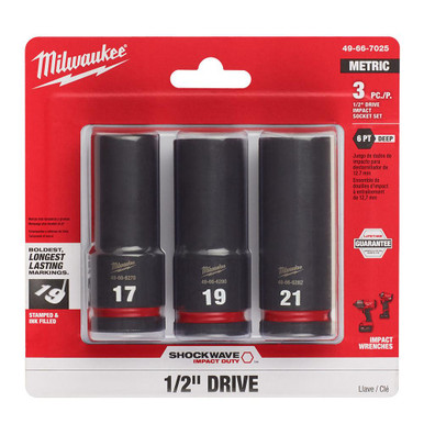 Milwaukee 49-66-7025 3pc 1/2 Dr Metric Deep Socket Set