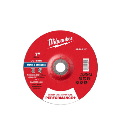Milwaukee 49-94-0137 7 in x 3/32 in x 7/8 in Performance+ Metal Cut Off Wheel - Type 27 25pk