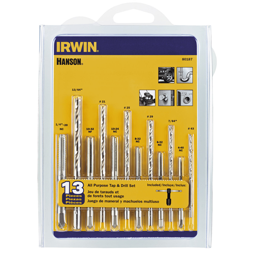 Hanson 80187 13pc Tap and Drill Set - (4-40 to 1/4"-20) - Plastic Case