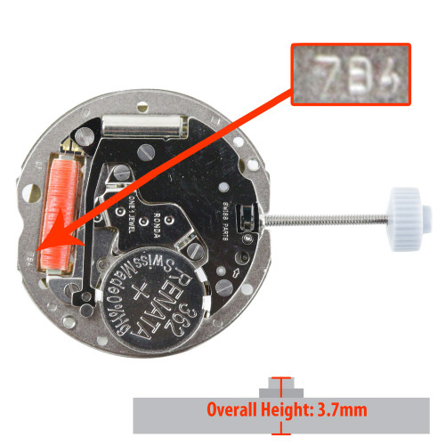 Harley Ronda 2 Hand Quartz Watch Movement HQ784 Date At 3:00 Overall Height 3.7mm