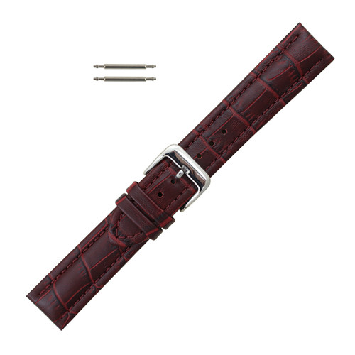 Burgundy Leather Watch Band 20mm Padded Alligator Grain Stitched 7 5/16 Inch Length