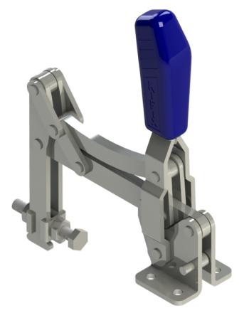 Vertical Hold-Down Toggle Clamp, Flanged Base and Solid Bar Articulated, 352 lb force, 90 degree opening angle