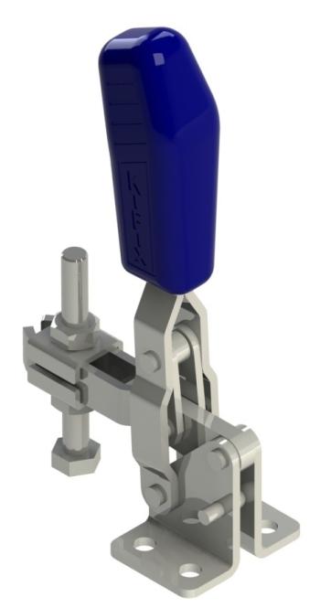 Vertical Hold-Down Toggle Clamp, Flanged Base and U-Bar, 1496 lb force, 90 degree opening angle