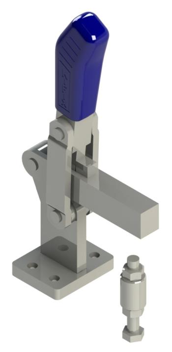 Vertical Hold-Down Toggle Clamp, "T" Base and Solid Bar, 3080 lb force, 150 degree opening angle
