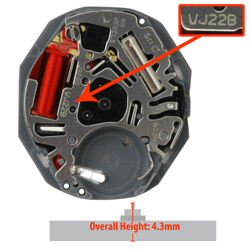 Hattori Japan 3 Hand Quartz Watch Movement VJ22 Date At 3:00 Overall Height 4.3mm