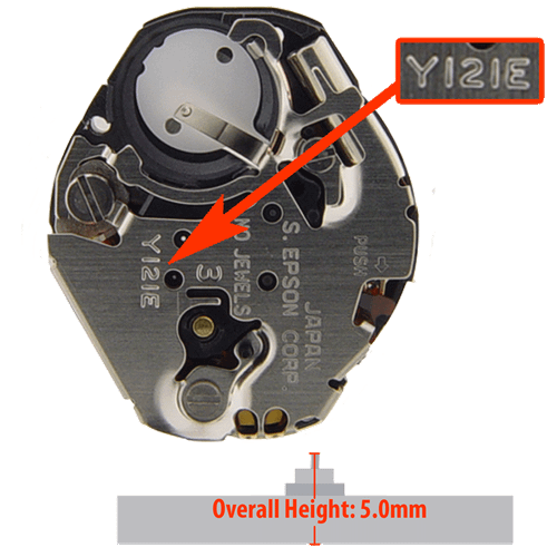 Epson Japan 3 Hand Watch Movement Y121HCP Quartz Movement Overall Height 5.0mm