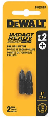 Durable #2 Reduced Phillips 1-inch Impact Screwdriver Bit - 2 Pack