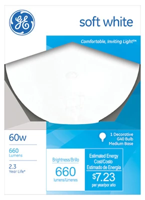 Ge 60w White Globe Light Bulb - 5 Inch Diameter