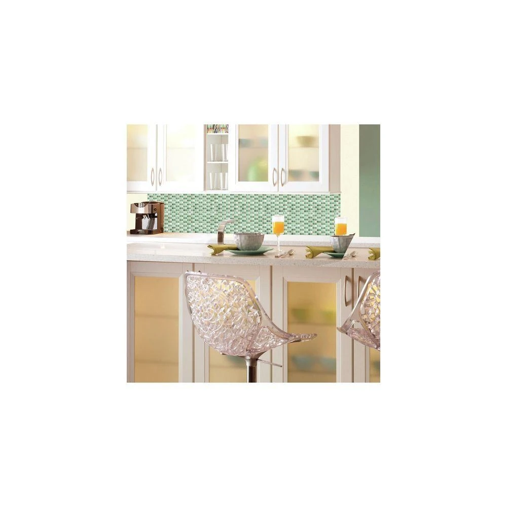 10.5 In. W X 10.5 In. H Blue Mosaic Peel And Stick Decorative Tile Backsplash (4-pack)