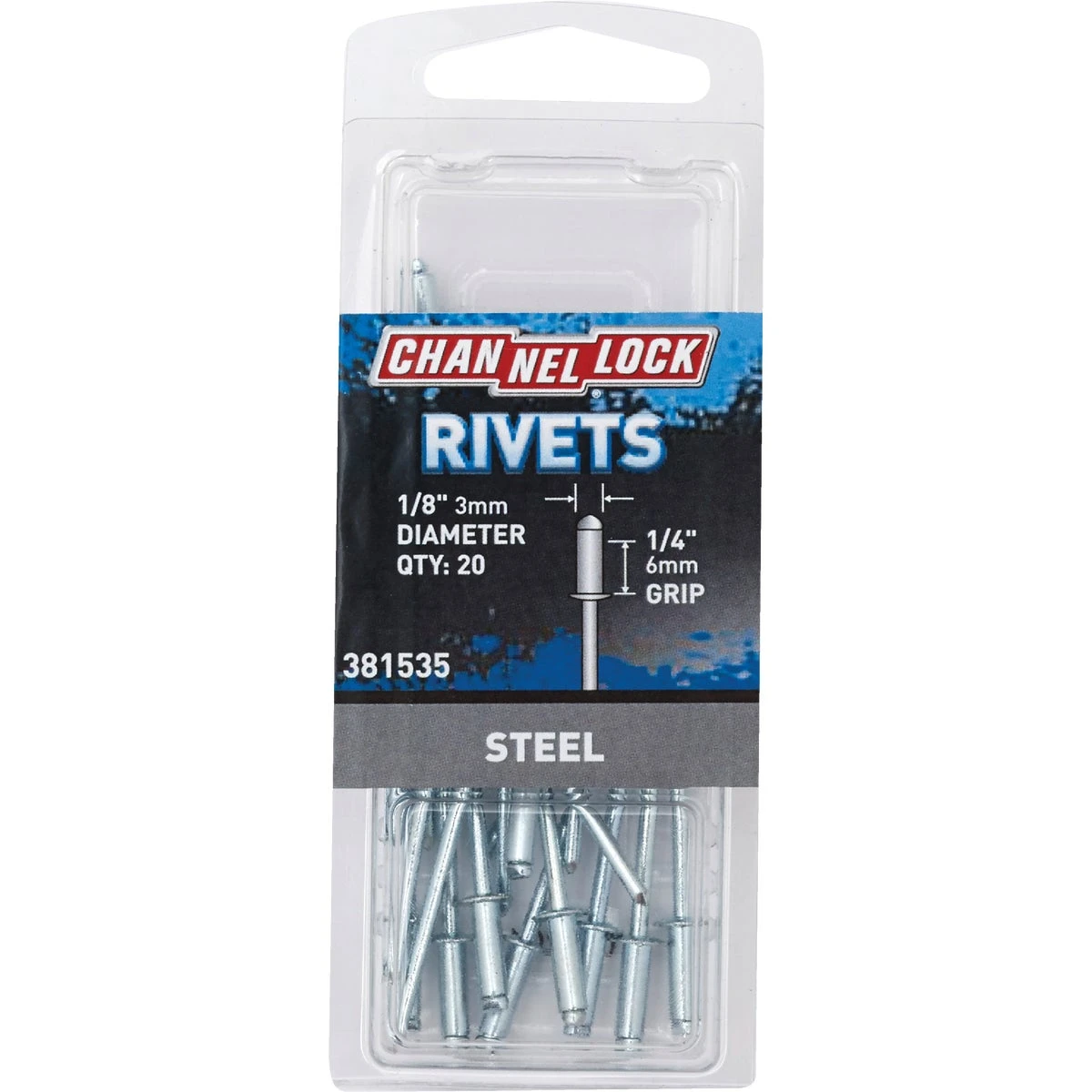 1/8 In. Dia. X 1/4 In. Grip Steel Pop Rivet (20-pack)