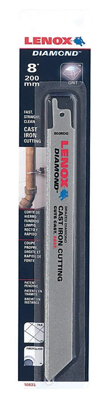 Diamond-grit Reciprocating Saw Blade, 8-in.