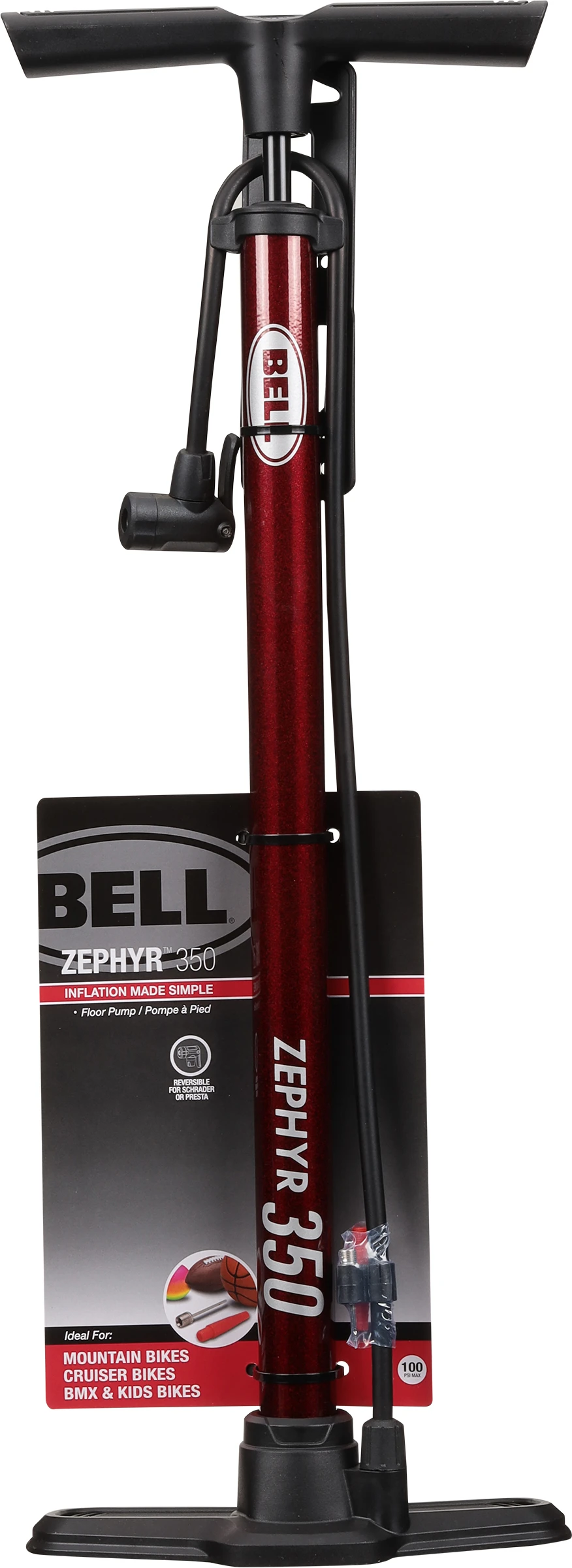 Zephyr 350 Dual-valve Floor Pump – 100 Psi, Presta & Schrader Compatible