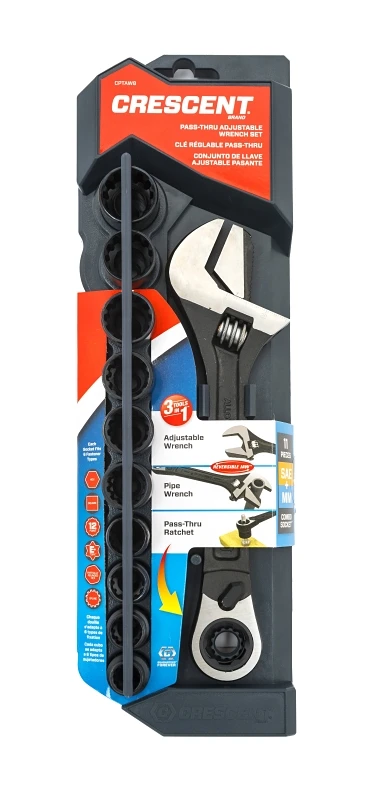 Crescent 8 In. Pass-thru Adjustable Wrench & Spline Socket Set (11-piece)