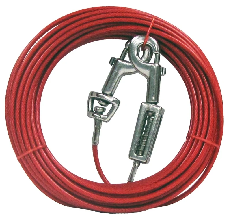 40 Ft Red Vinyl-coated Dog Tie-out For Large Dogs – Heavy-duty Outdoor Tether