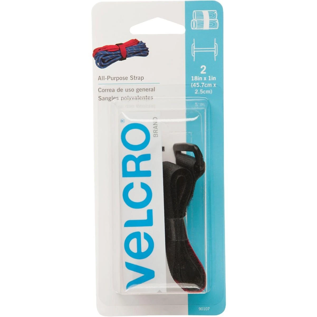 1 In. X 18 In. Black All-purpose Hook & Loop Strap (2-count)