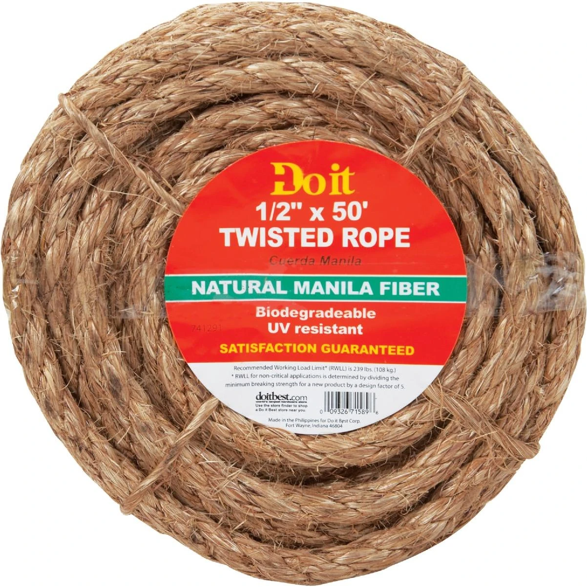 1/2 In. X 50 Ft. Natural Twisted Manila Fiber Packaged Rope