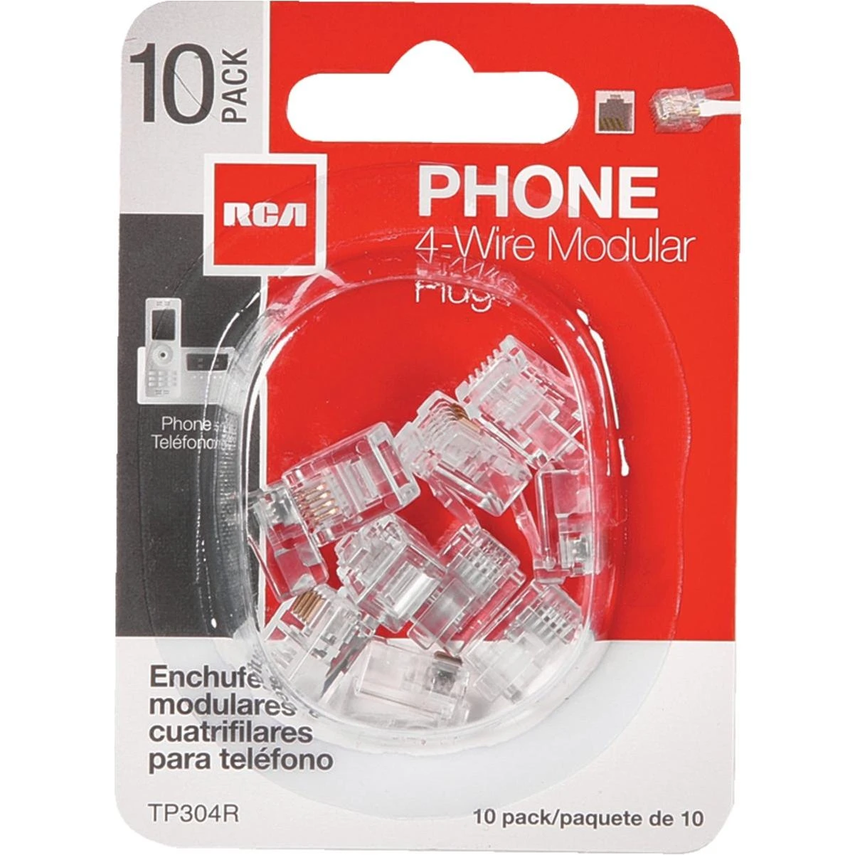 Clear 4-wire Modular Outlet Phone Plug (10-pack)