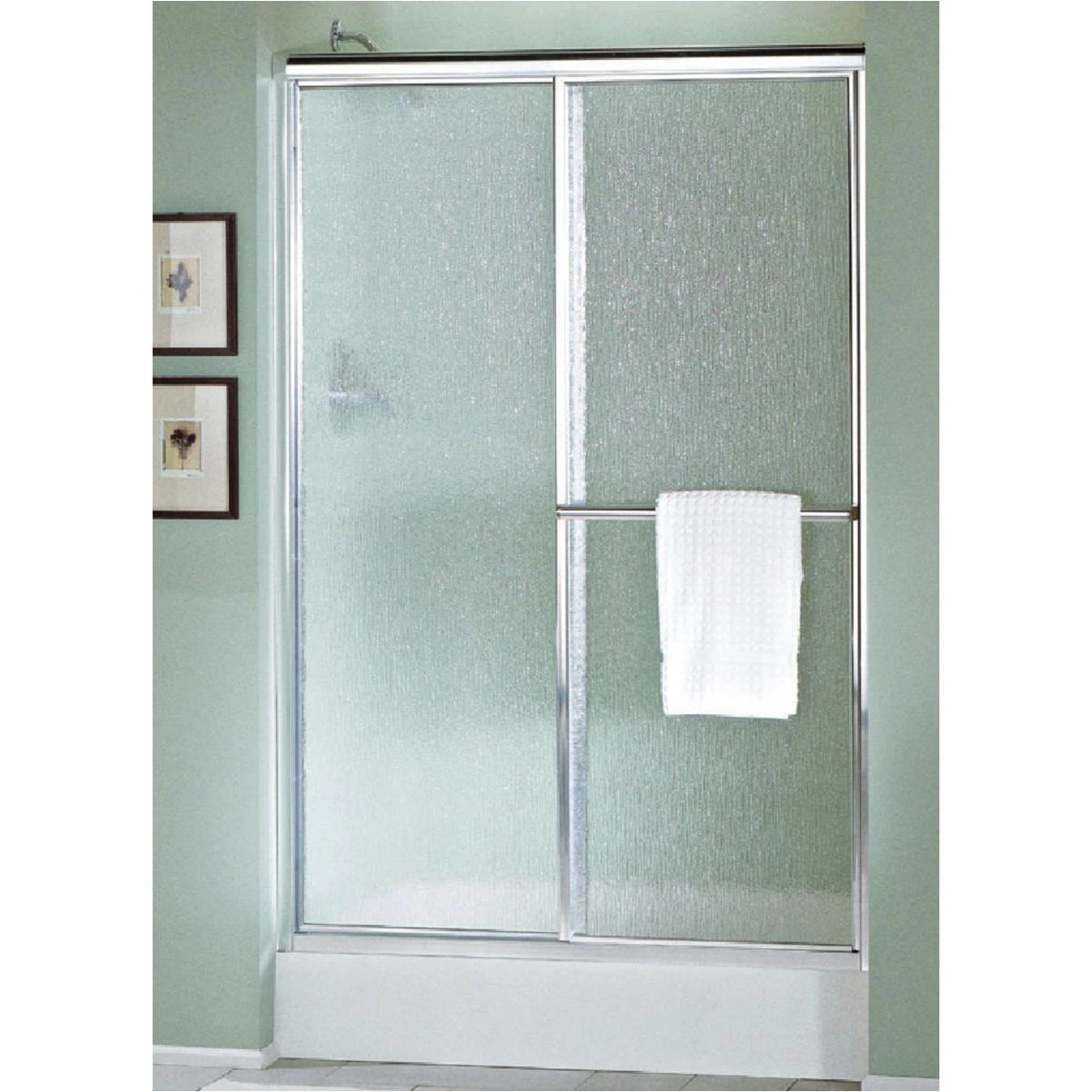 Deluxe 48-7/8 In. W. X 70 In. H. Chrome Rain Glass Sliding Shower Door