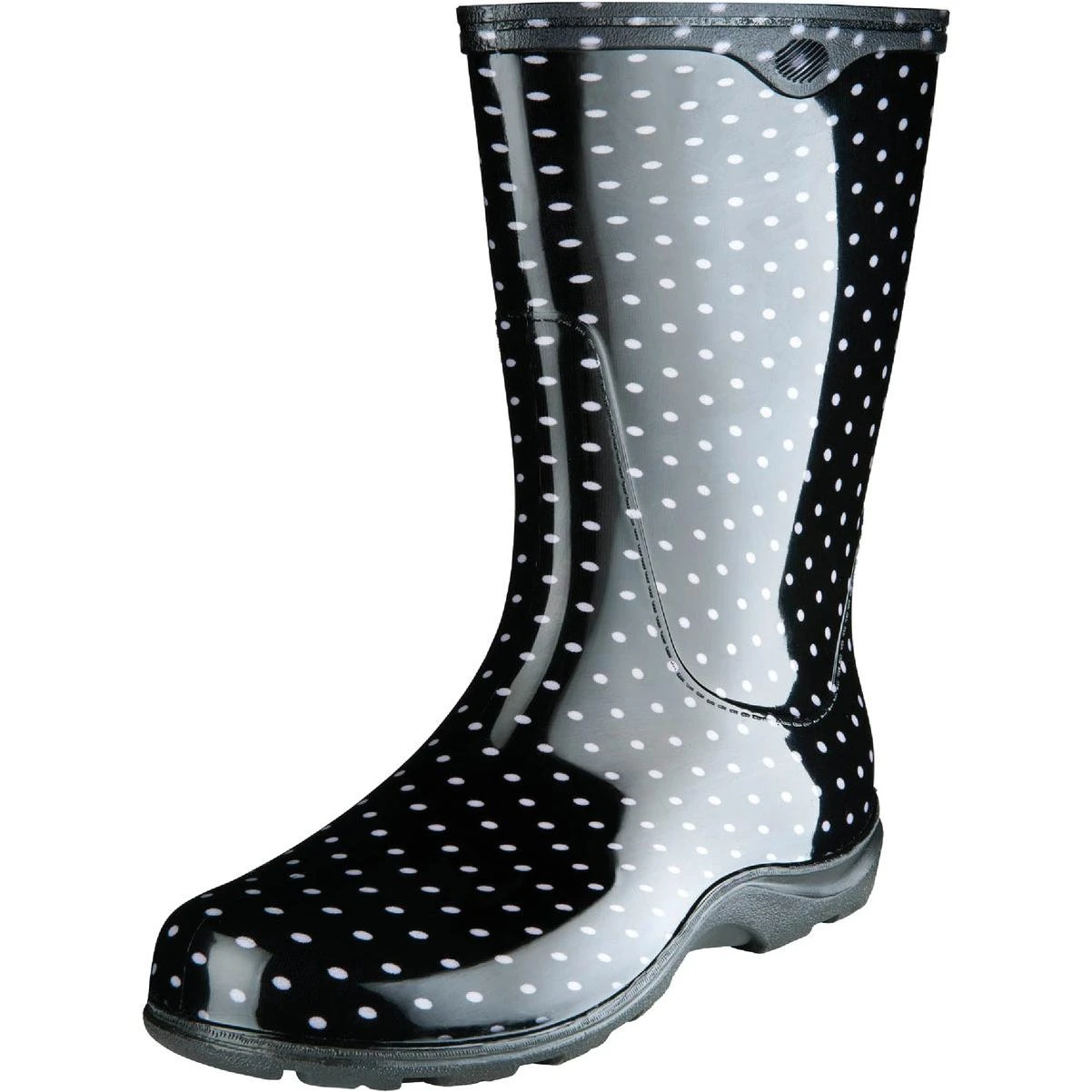 Women's Size 7 Black With White Polka Dots Rain & Garden Rubber Boot
