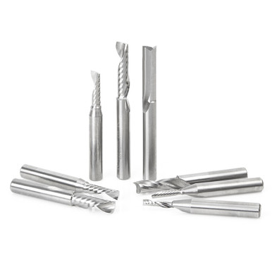 Opens dialog Amana AMS-165 8-Pc CNC Plastic Cutting Spiral O-Flute 1/4 Shank Shank Router Bit Collection