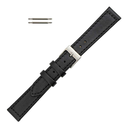 Flat Watch Band 18mm Classic CalfBlack Leather 7 5/8 Inch Length