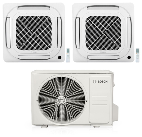 27,000 BTU 2-Zone, Ceiling Cassette Mini-Split Kit (12k+12k Cassettes, Heat Pump), R454B