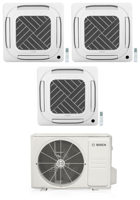 27,000 BTU 3-Zone, Ceiling Cassette Mini-Split Kit (9k+9k+9k Cassettes, Heat Pump), Max / Cold Climate, R454B