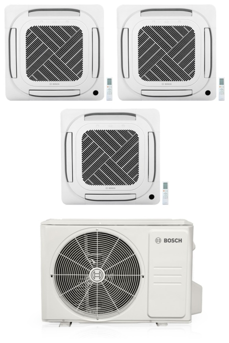 36,000 BTU 3-Zone, Ceiling Cassette Mini-Split Kit (9k+9k+12k Cassettes, Heat Pump), Max / Cold Climate, R454B