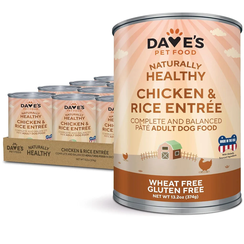 Dave’s Pet Food Chicken & Rice Recipe Canned Wet Dog Food, 13-oz can, case of 12
