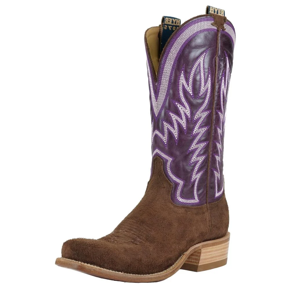 Hyer Boots Mens Culver Chestnut Roughout 13 In Eggplant Vintage Goat Top Cowboy Boot