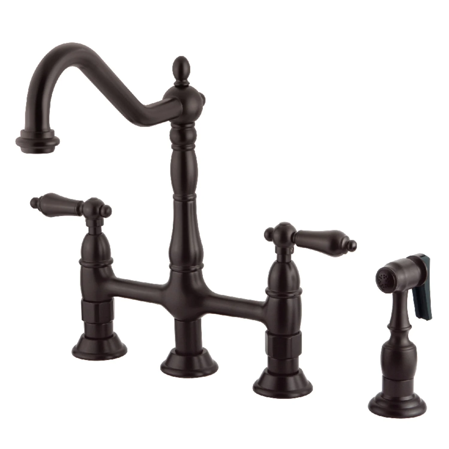 Kingston Brass KS1275ALBS Heritage Bridge Kitchen Faucet with Brass Sprayer, Oil Rubbed Bronze