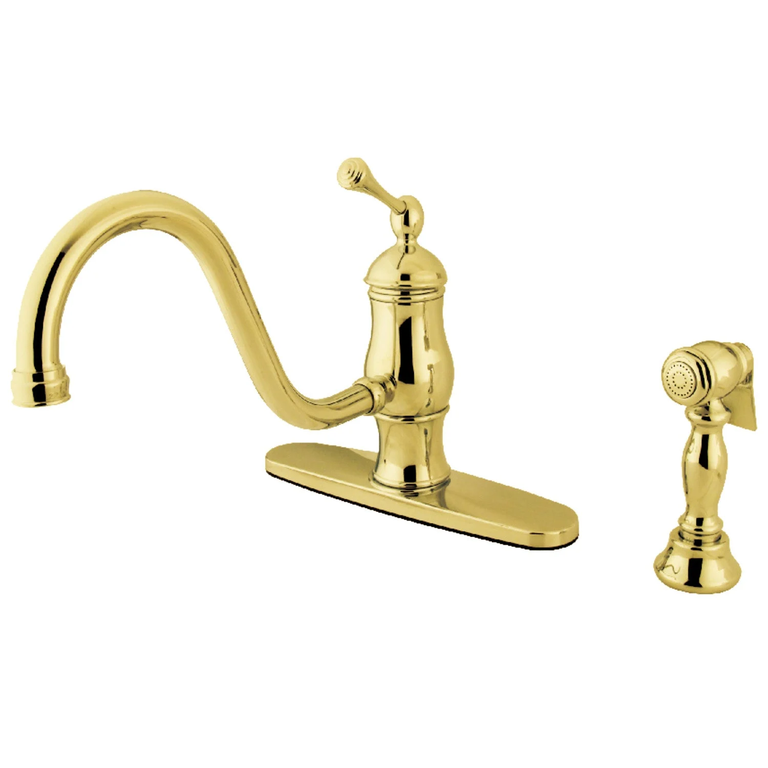 Kingston Brass KS1572BLBS Heritage Single-Handle 8″ Centerset Kitchen Faucet with Brass Sprayer, Polished Brass